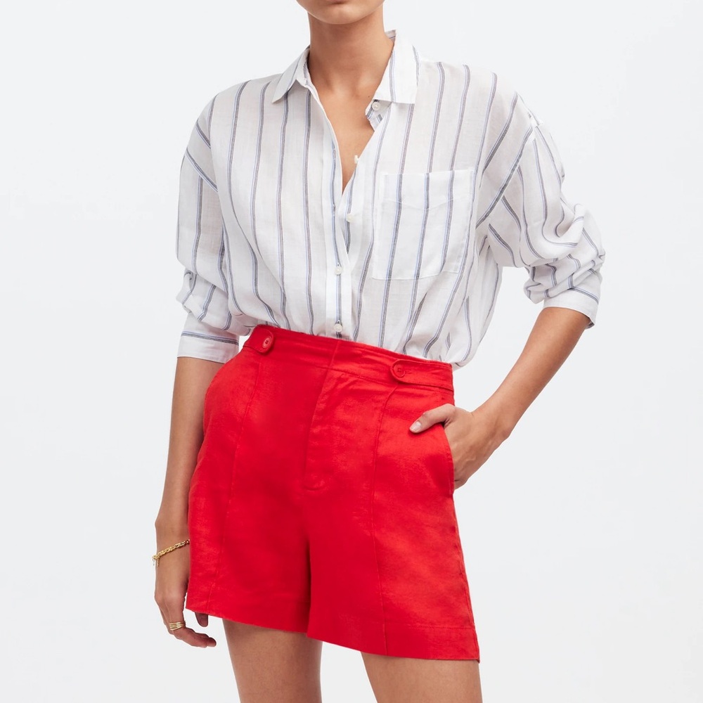 Madewell Clean button-tab Linen Shorts, size 4